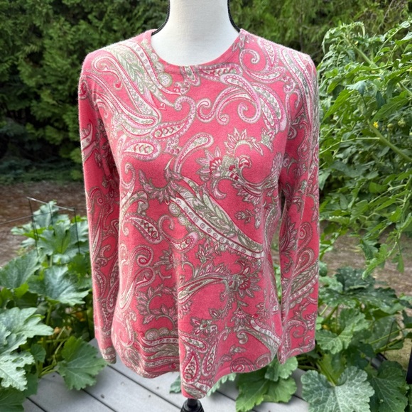 Talbots Pink Paisley cashmere & silk sweater size Large - Picture 1 of 7
